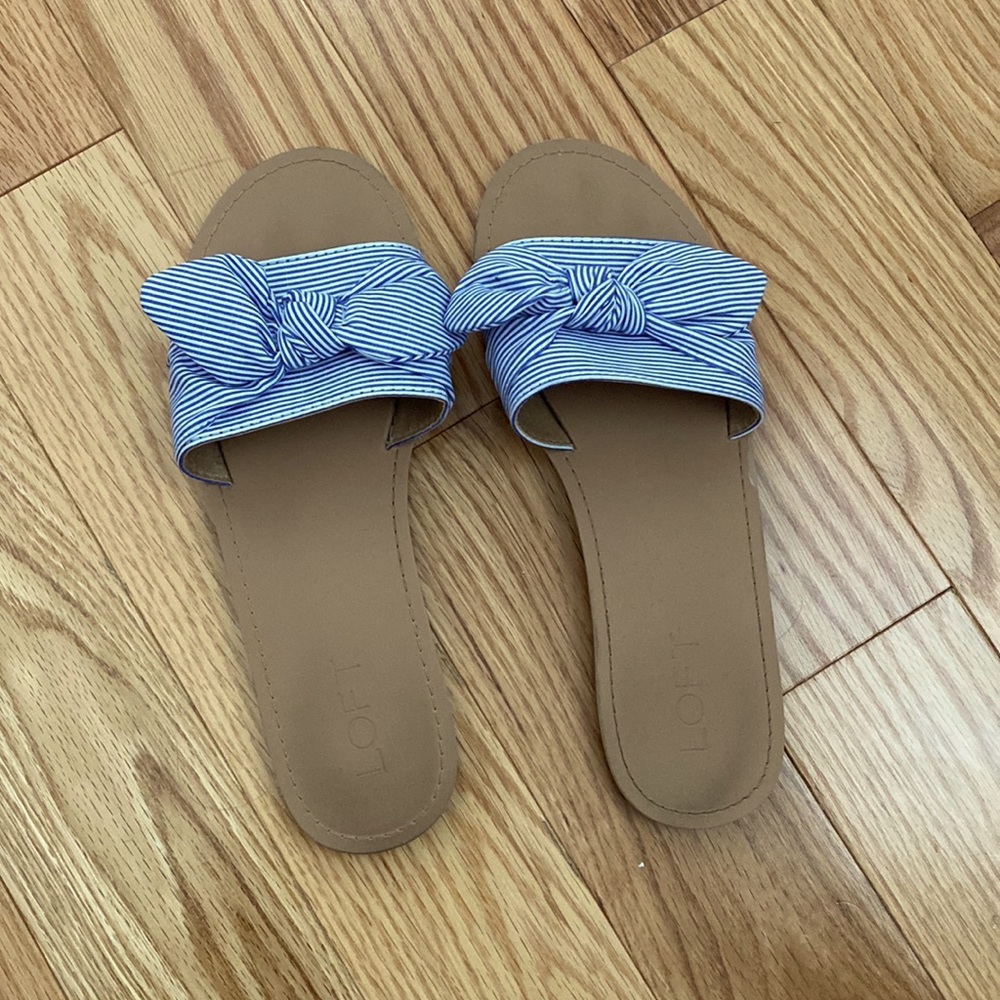Ann Taylor Loft Blue and White Striped Sandal Slides